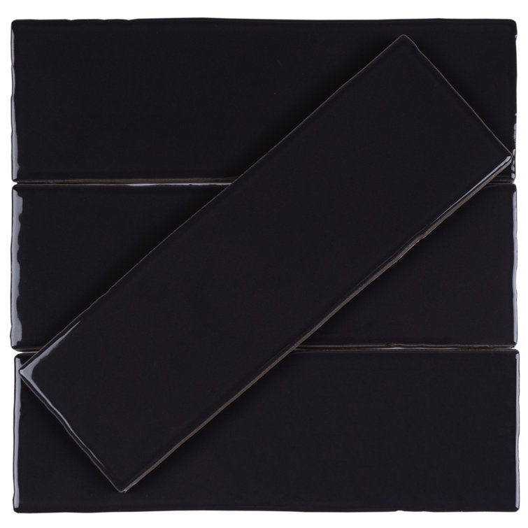 Noir Black Glossy Porcelain Rectangular Wall Tile