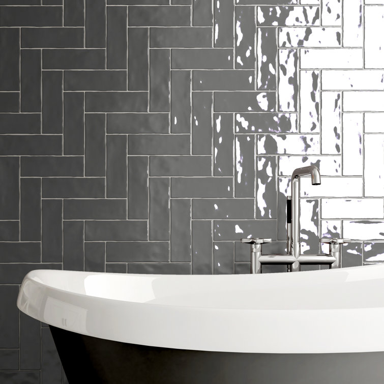 Graphite Gray Glossy Porcelain Wall and Floor Tile, 2.6" x 7.9"