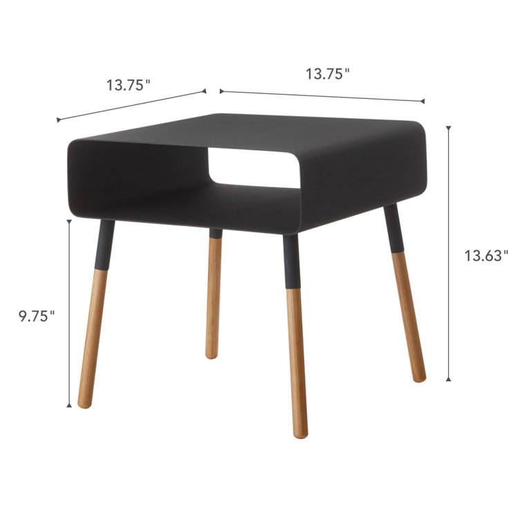 Black and Light Wood Square Side Table with Storage Shelf