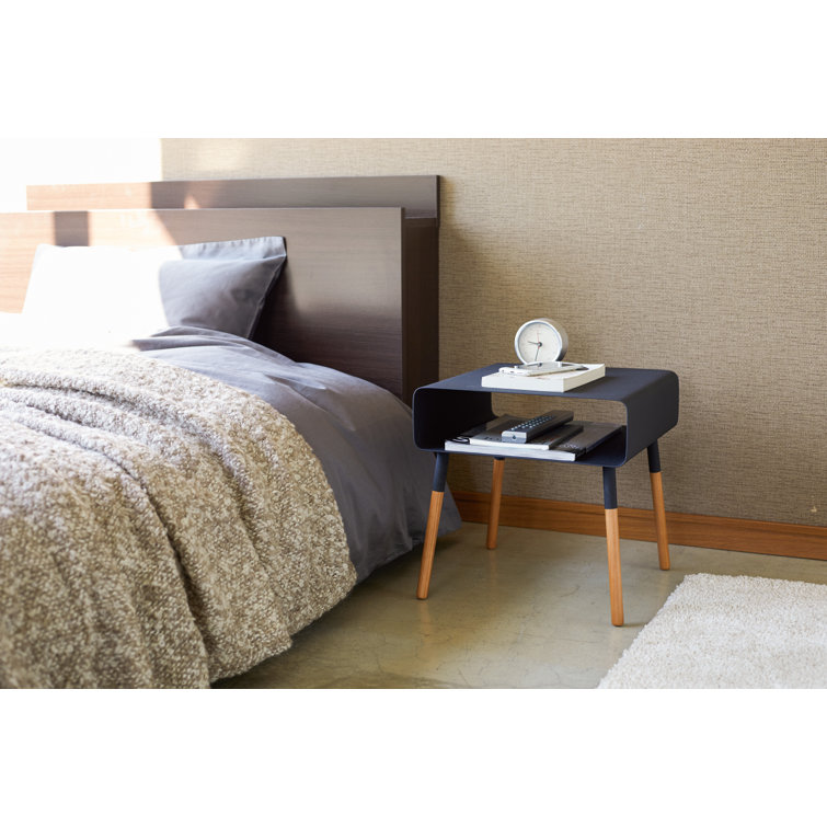 Black and Light Wood Square Side Table with Storage Shelf