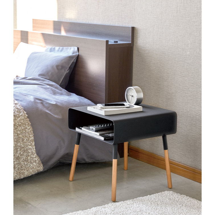 Black and Light Wood Square Side Table with Storage Shelf