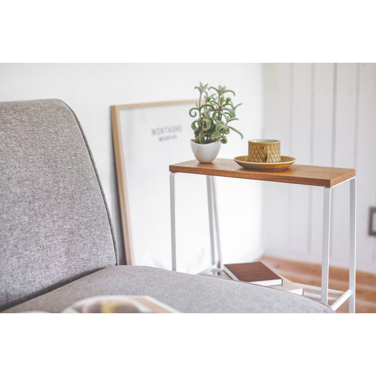 Scandinavian Light Wood and White Steel Rectangular Side Table