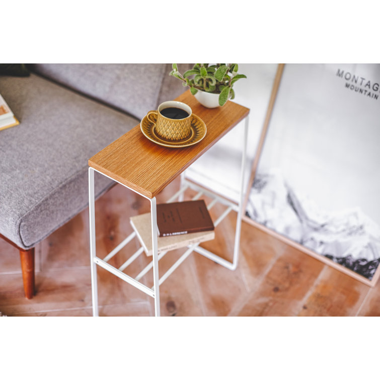 Scandinavian Light Wood and White Steel Rectangular Side Table