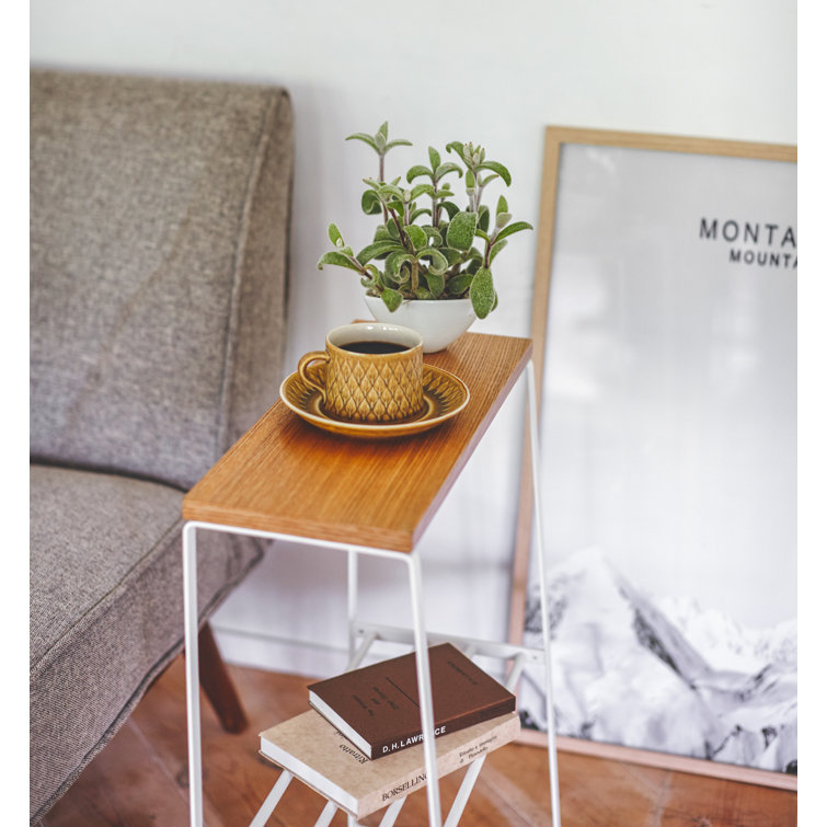Scandinavian Light Wood and White Steel Rectangular Side Table