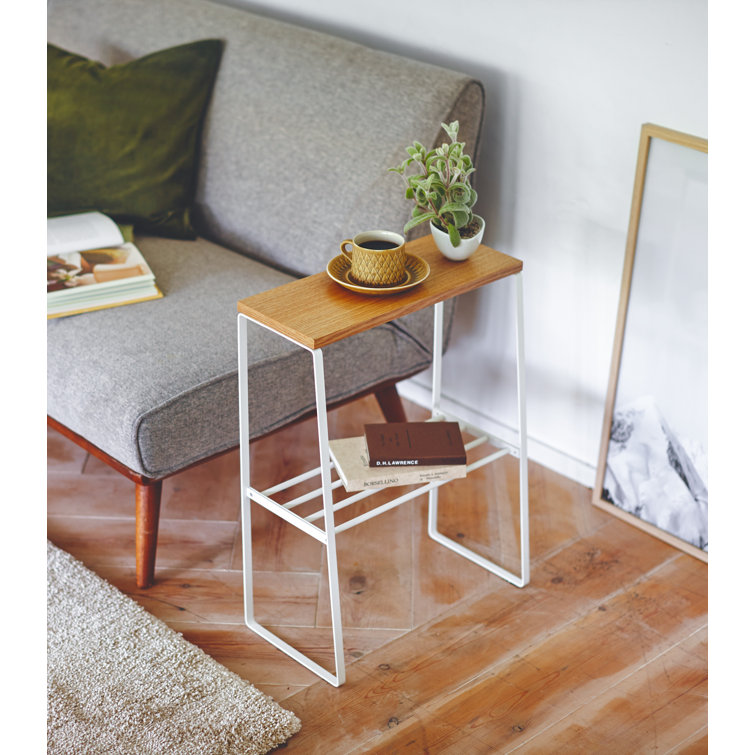 Scandinavian Light Wood and White Steel Rectangular Side Table