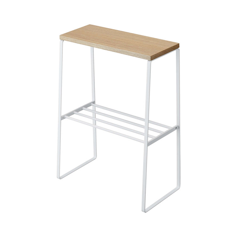 Scandinavian Light Wood and White Steel Rectangular Side Table