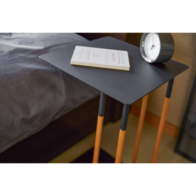 Scandinavian Medium Wood and Black Steel Square Side Table