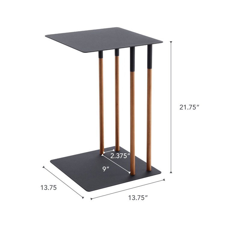 Scandinavian Medium Wood and Black Steel Square Side Table