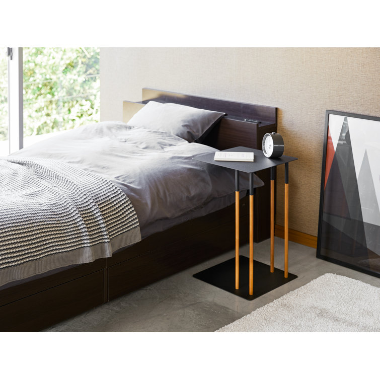 Scandinavian Medium Wood and Black Steel Square Side Table