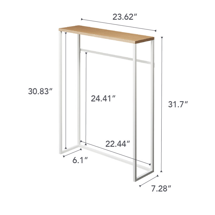 Slim White Metal & Wood Console Table with Storage Hooks