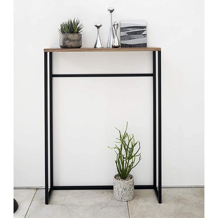 Midwood Steel & Medium Wood Slim Console Table with Storage - Black Finish