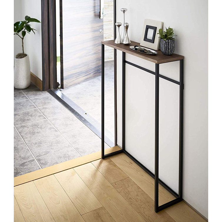 Midwood Steel & Medium Wood Slim Console Table with Storage - Black Finish