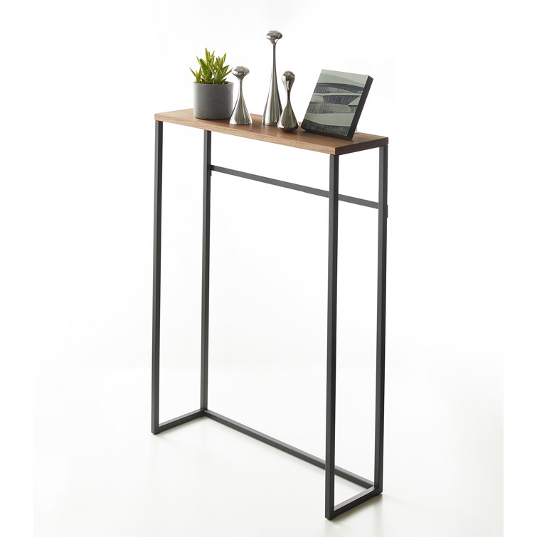 Midwood Steel & Medium Wood Slim Console Table with Storage - Black Finish