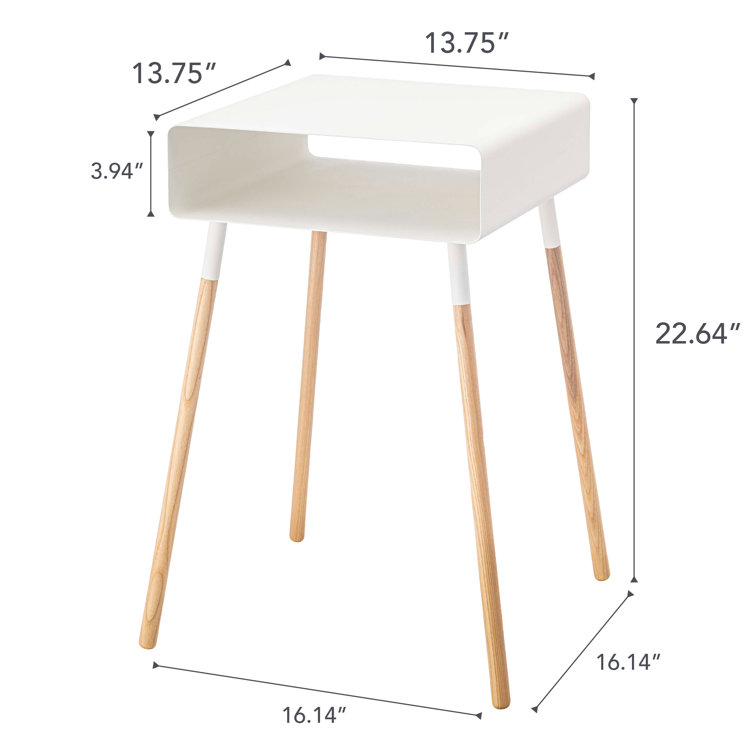 Tall White Steel and Wood Storage Side Table