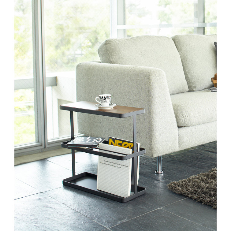 SlimFit Dark Brown Wood and Black Metal Narrow Side Table with Storage