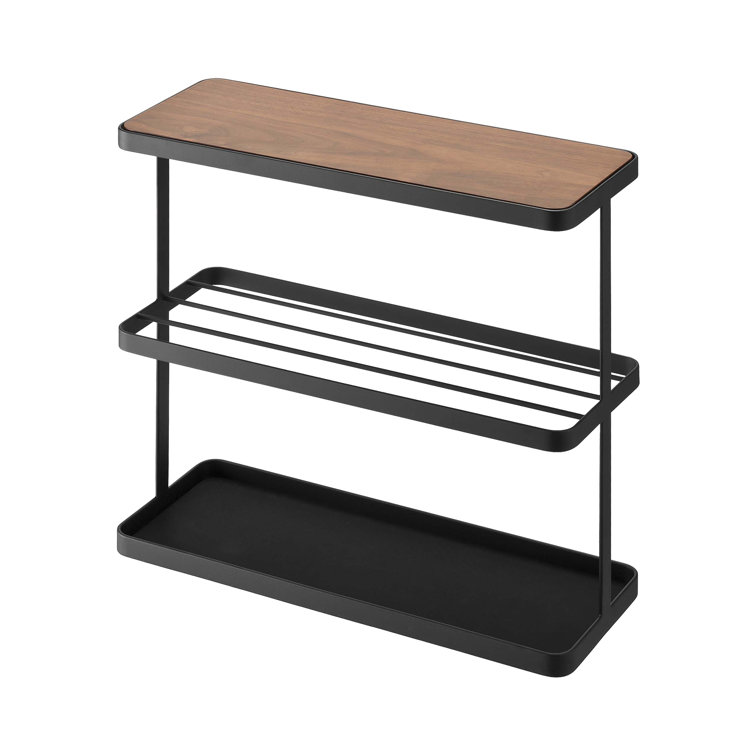 SlimFit Dark Brown Wood and Black Metal Narrow Side Table with Storage