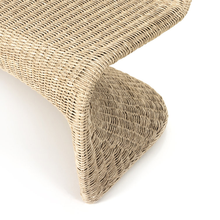 Curved Natural Wicker Outdoor Bench in Beige
