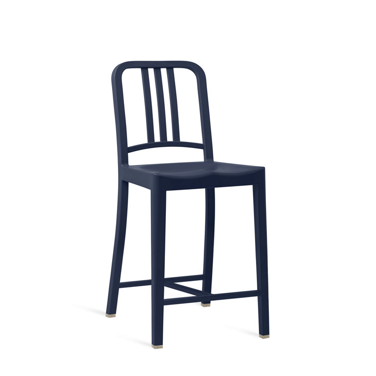 Dark Blue Plastic Mission Back Counter Stool