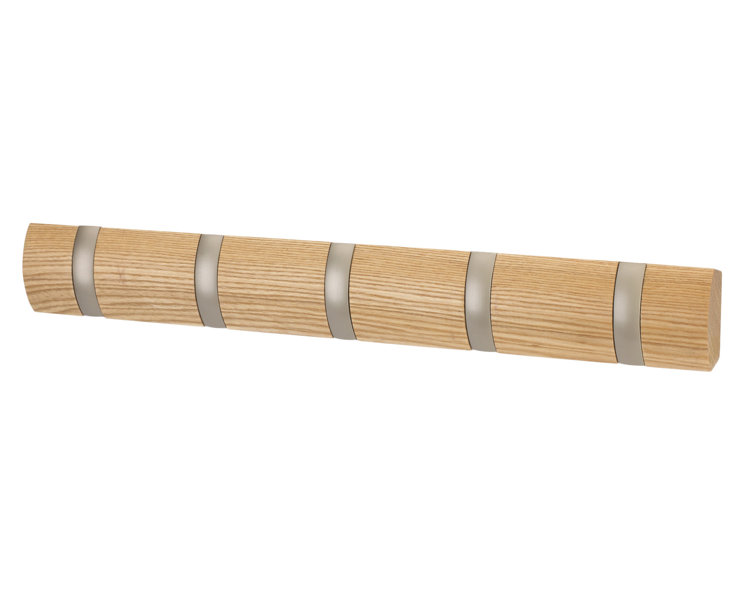 Flip 5-Hook Natural Solid Wood Wall-Mounted Coat Rack