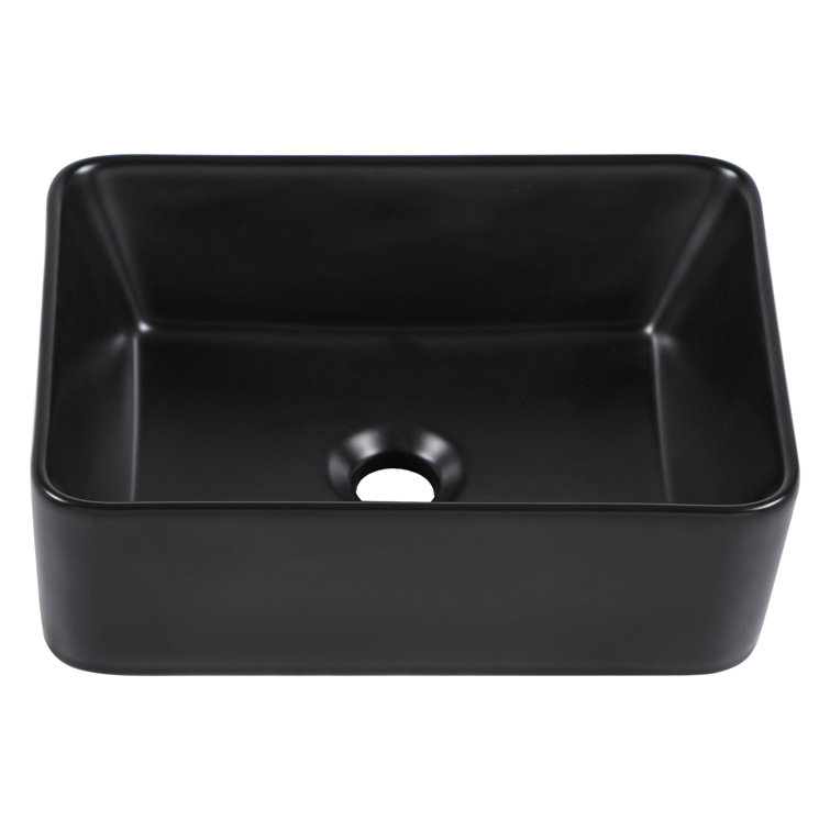 16" Black Ceramic Rectangular Vessel Bathroom Sink