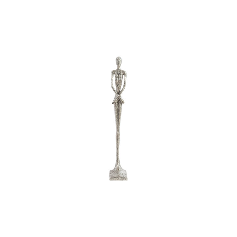 Contemporary Silver Leaf Resin Female Statue, 33" Tall