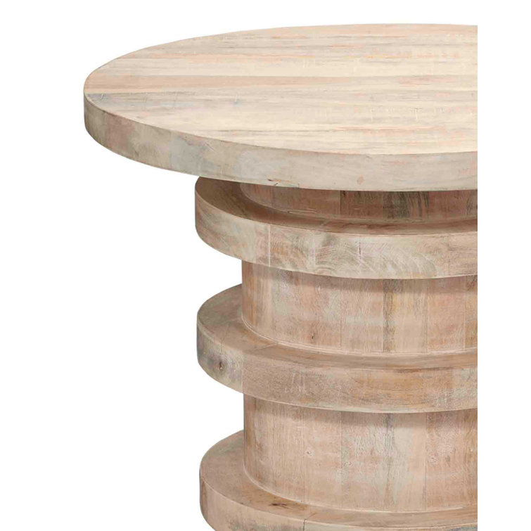 Revolve Artisan White Washed Mango Wood Drum End Table