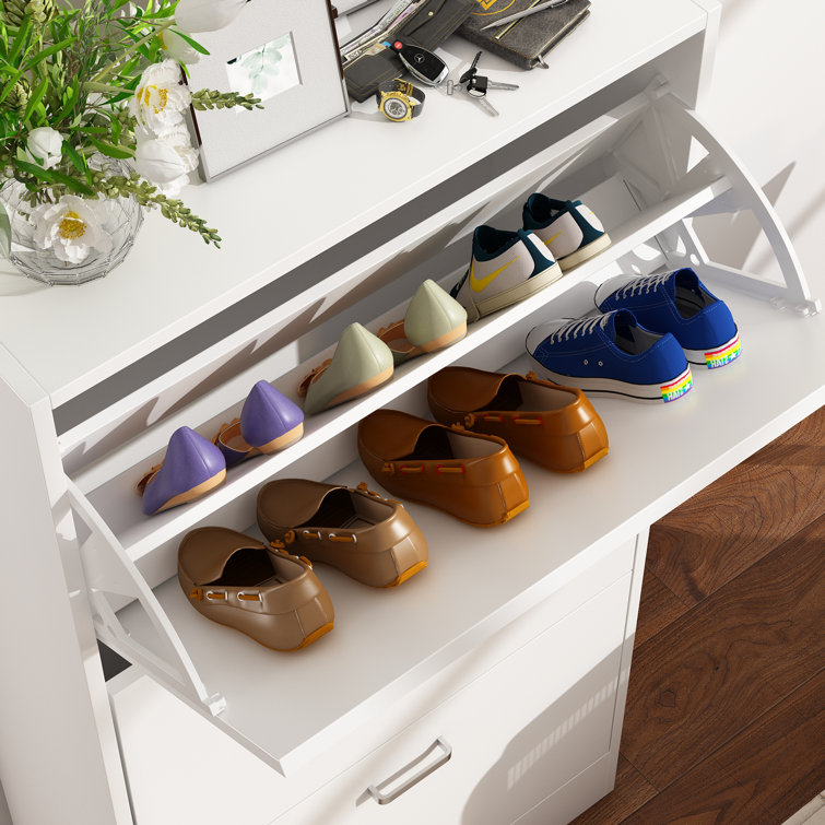 Elegant Freestanding 3-Tier Shoe Cabinet with Pull-Down Drawers, White