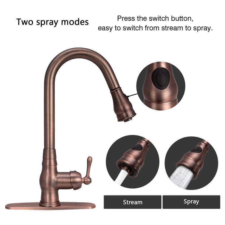 Antique Bronze Single Handle Pull-Down Kitchen Faucet with Deck Plate