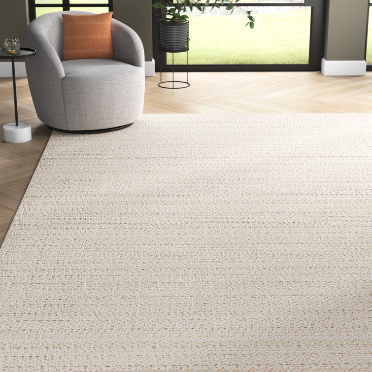 Ivory Tufted Wool and Viscose Striped 5' x 7' Rug