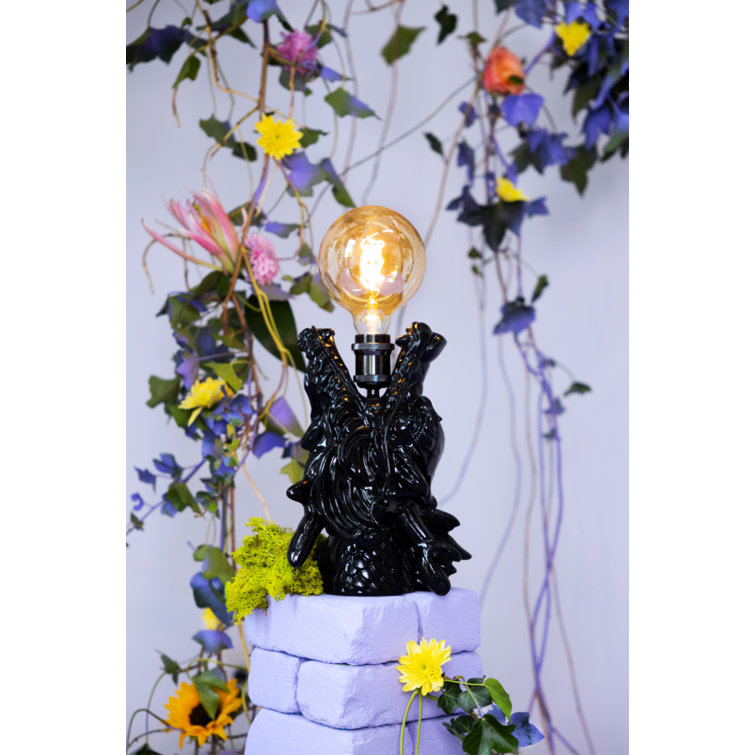 Glossy Black Resin Dragon Table Lamp