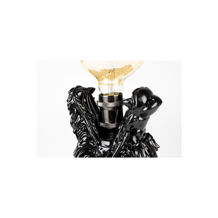 Glossy Black Resin Dragon Table Lamp