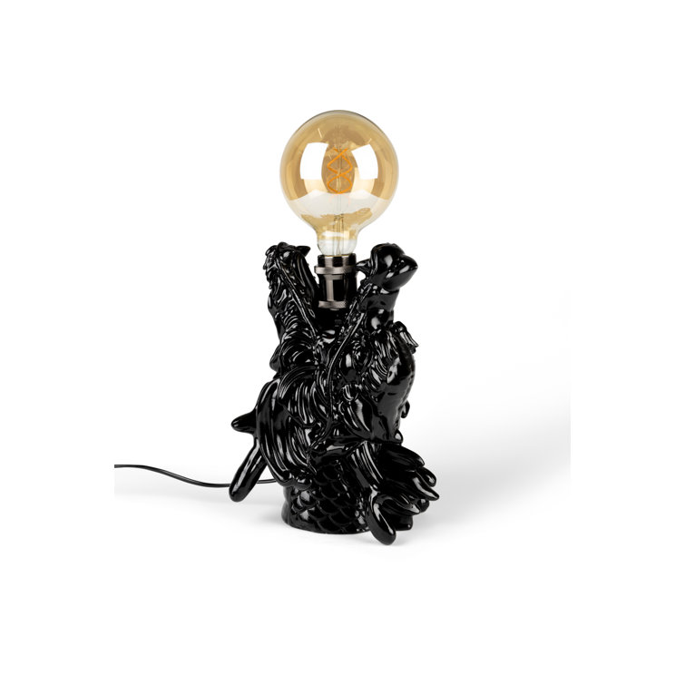 Glossy Black Resin Dragon Table Lamp