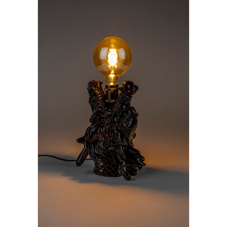 Glossy Black Resin Dragon Table Lamp