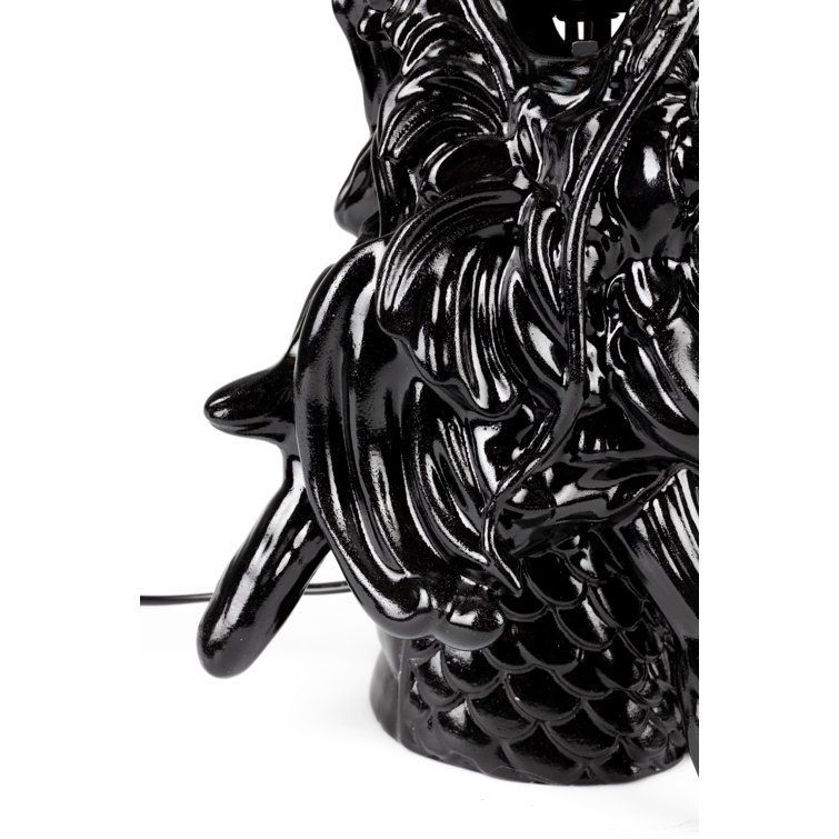 Glossy Black Resin Dragon Table Lamp