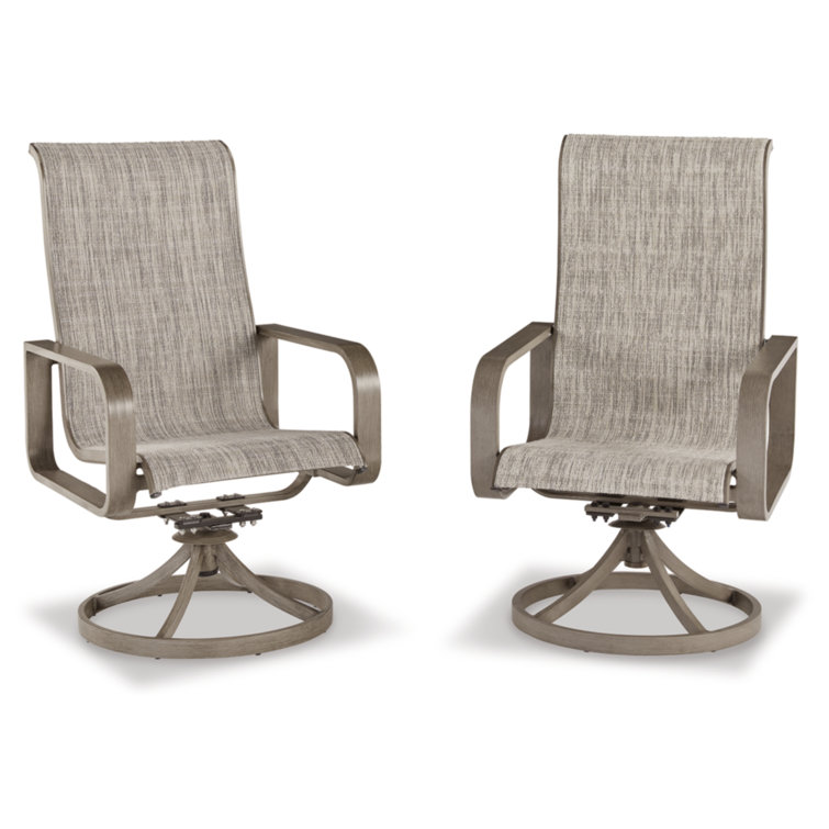Contemporary Beachfront Beige Sling Swivel Chair with Arms