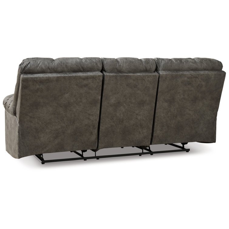Nut Brown Faux Leather Reclining Sofa with Pillow-top Arm and Cup Holder