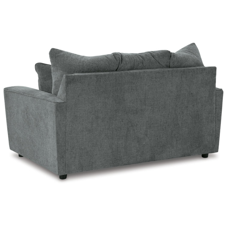 Gray Fabric Flared Arm Loveseat with Wood Frame
