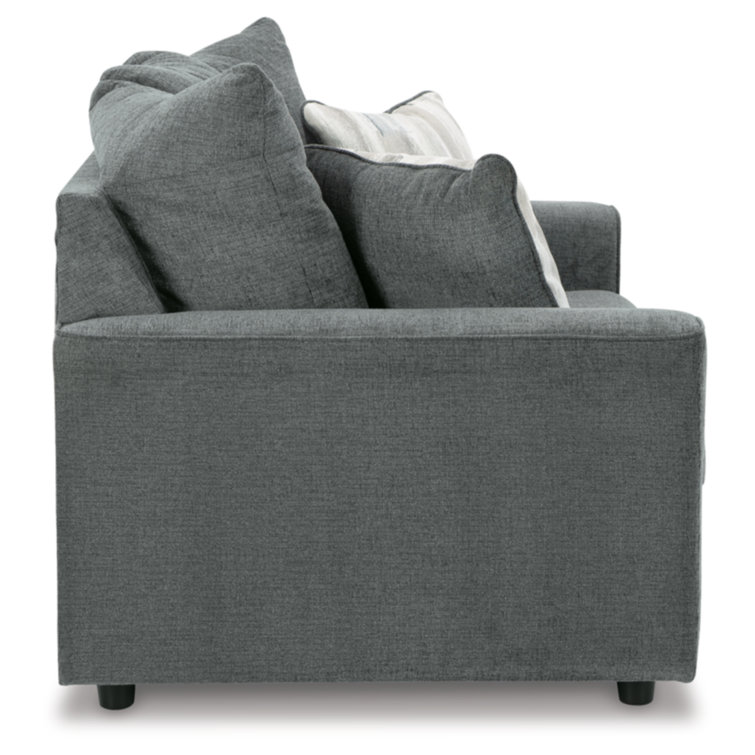 Gray Fabric Flared Arm Loveseat with Wood Frame