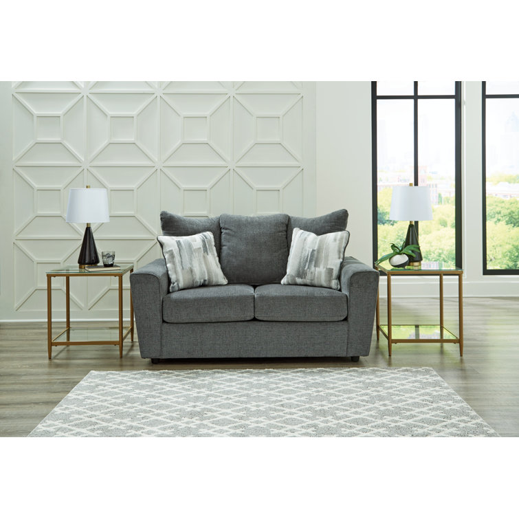 Gray Fabric Flared Arm Loveseat with Wood Frame