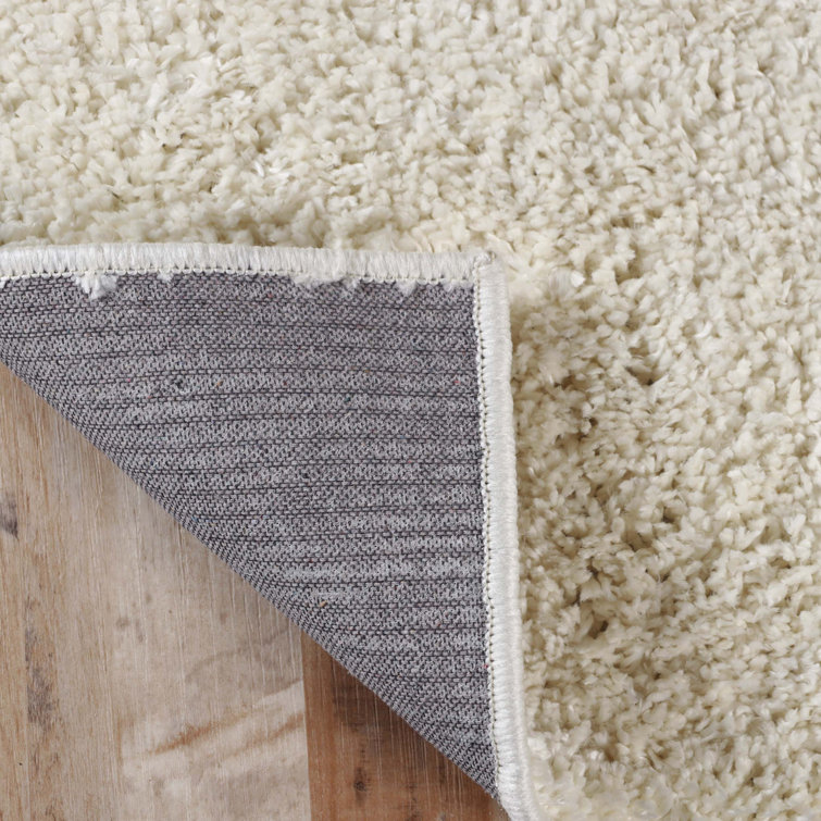 Ivory Plush Shag Indoor Runner Rug with Cotton Backing