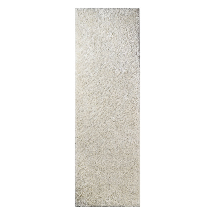 Ivory Plush Shag Indoor Runner Rug with Cotton Backing