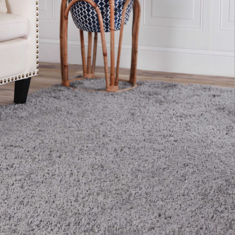 Plush Gray Shag Area Rug 5' x 8' with Cotton Backing