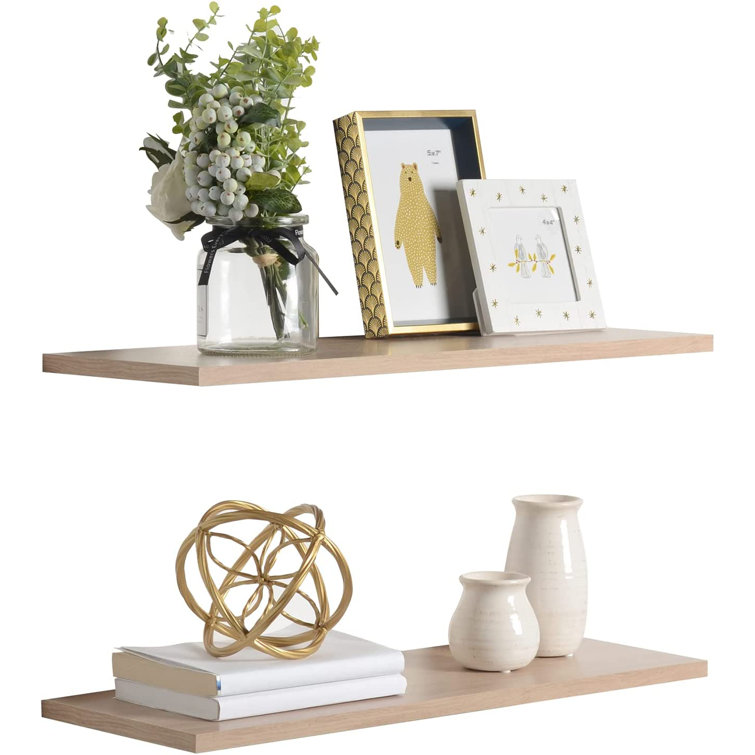 Light Oak 2-Tier Floating Wood Wall Shelves