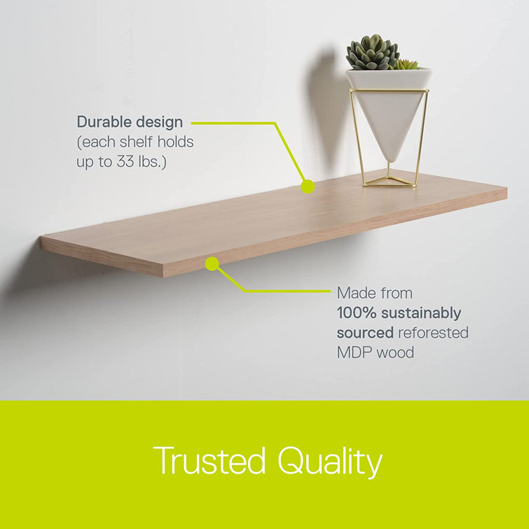 Light Oak 2-Tier Floating Wood Wall Shelves