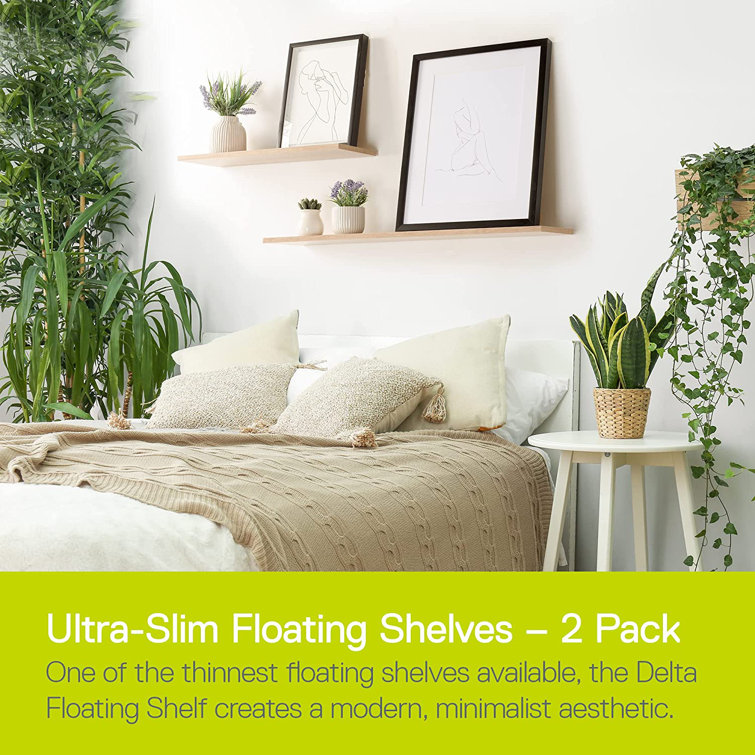 Light Oak 2-Tier Floating Wood Wall Shelves