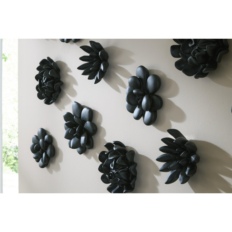 Compact Matte Black Succulent Floral Wall Sculpture