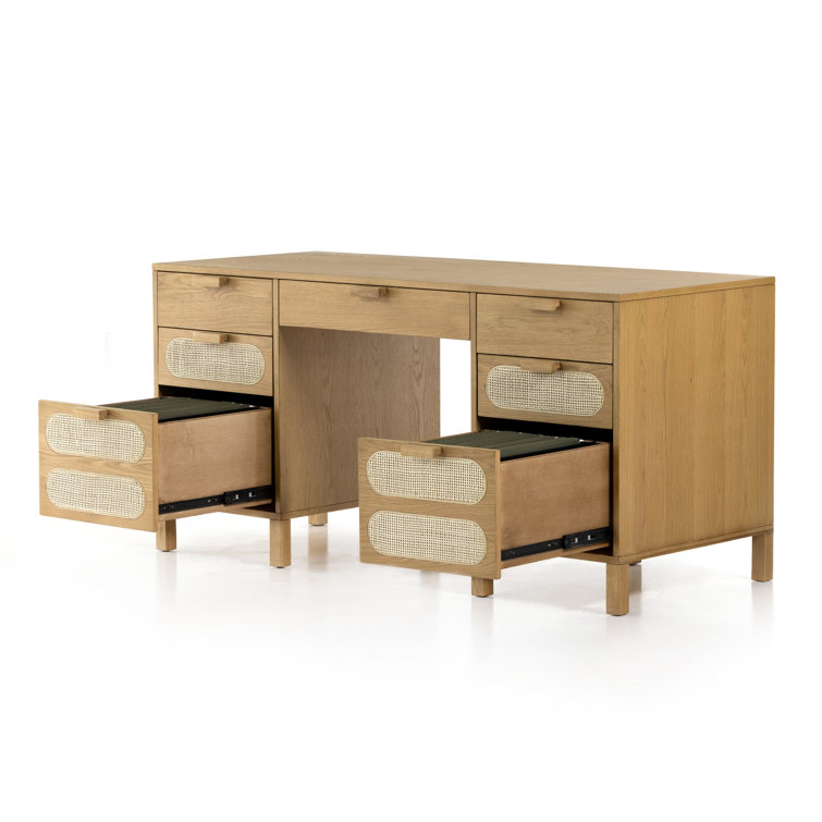 Allegra Honey Oak Executive Desk with Cane Paneling and Cord Management