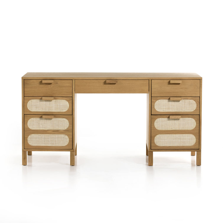 Allegra Honey Oak Executive Desk with Cane Paneling and Cord Management