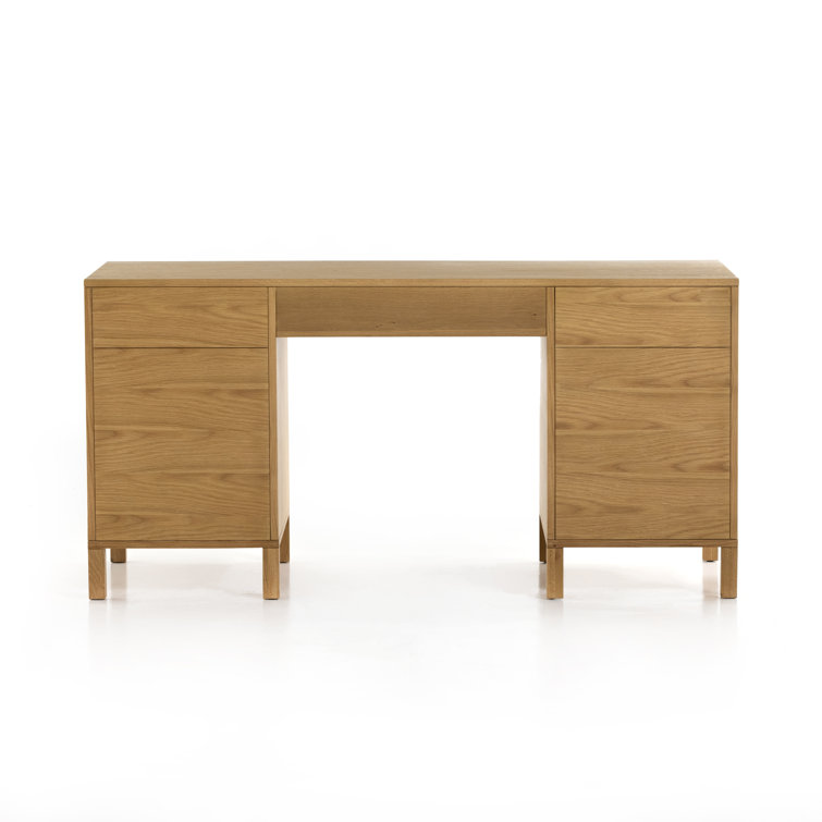 Allegra Honey Oak Executive Desk with Cane Paneling and Cord Management