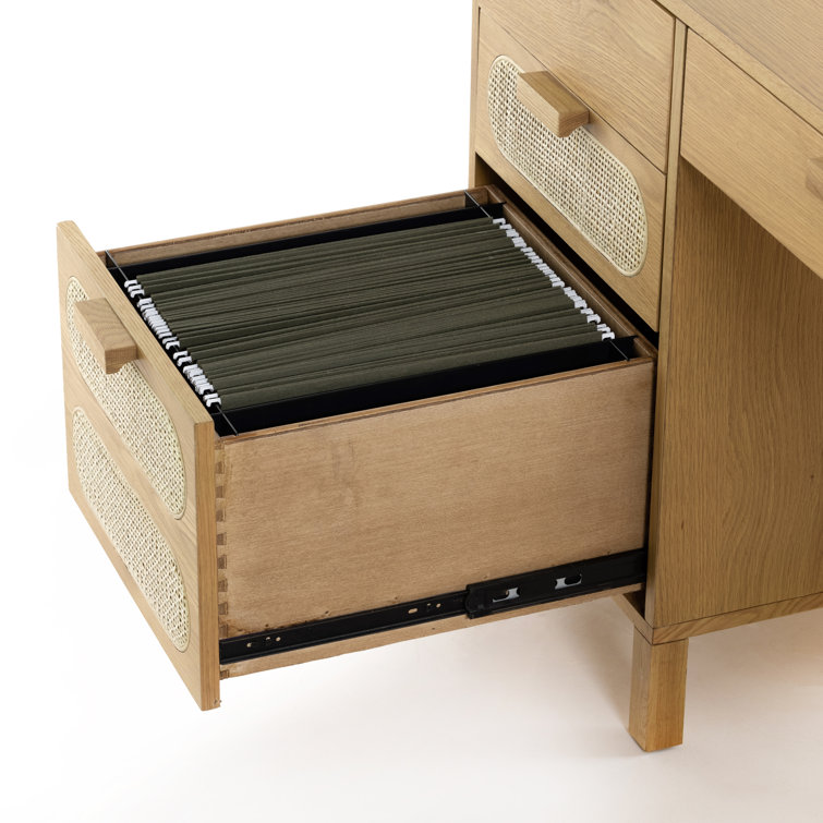Allegra Honey Oak Executive Desk with Cane Paneling and Cord Management